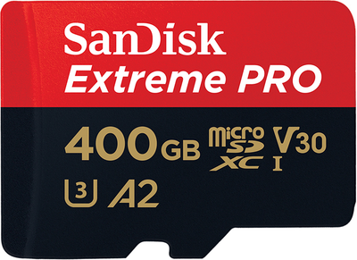 Карта памяти SanDisk microSDXC 400GB C10 UHS-I U3 A2 Extreme Pro V30 + SD-адаптер (SDSQXCZ-400G-GN6MA)