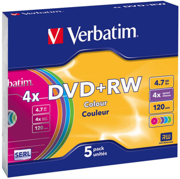 Диски Verbatim DVD+RW 4.7 GB 4x Slim 5 шт Color (0023942432975)
