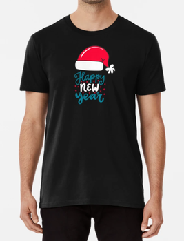 Мужская Новогодняя футболка Stedman с принтом Happy New Year Шапка Санты Черный L