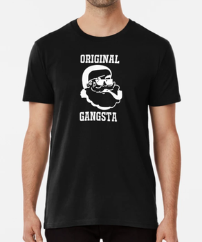 Мужская Новогодняя футболка Stedman с принтом Санта Клаус Original Gangsta Черный L