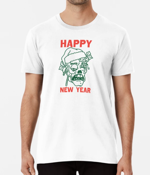 Чоловіча Новорічна футболка Stedman з принтом Happy New Year Зомбі Різдво Новий Рік Білий М
