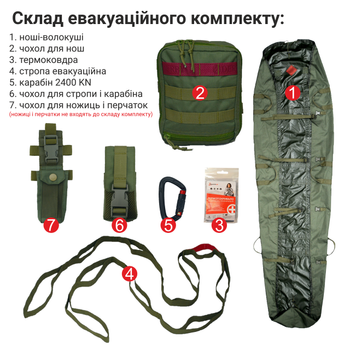 Тактичний евакуаційний набір - ноші-волокуши, евакуаційна стропа, чохол для ножиць DERBY Evac-HSX олива