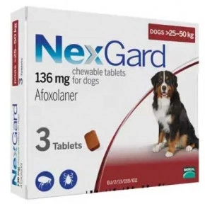 Таблетки Nexgard Merial от блох и клещей для собак весом 25-50кг, 3 таблетки