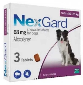 Таблетки Nexgard від бліх та кліщів для собак вагою 10-25кг, 3 таблетки