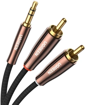 Кабель аудио Ugreen 3.5 mm to 2RCA HiFi в тканевой оплетке 0.5 М Black (AV170)