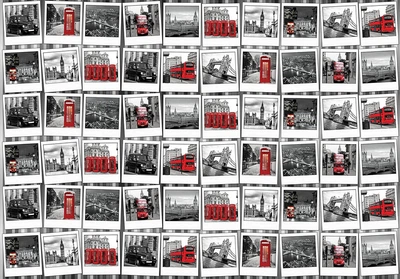 Флизелиновые фотообои город в интерьере кухни Черно-белый коллаж с видами Лондона (10462V)+клей