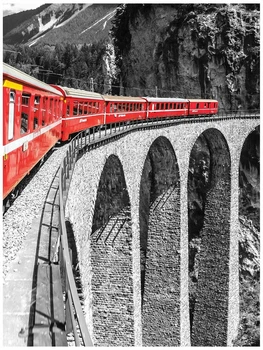 Красивая природа 3D флизелиновые фотообои 184x254 см Бернина экспресс - красный поезд (1344V4A)+клей