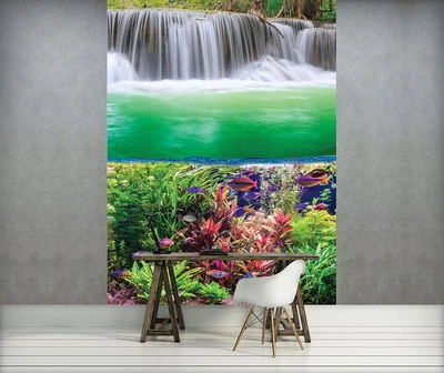 Природа флизелиновые фотообои 3д пейзаж 184x254 см Растения Рыбы и Водопад (3354V4A)+клей