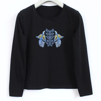 Жіночий лонгслів з вишивкою Ladan Птахи 48 Чорний (FD17-PTASHKA-BLACK)