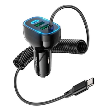 Зарядний автомобільний Hoco NZ11A (2USB/Type-C/PD30W) + кабель Type-C Адаптер автомобільний for Android Чорний