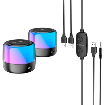 Комп'ютерні стовпчики Bluetooth BOROFONE BP12 Colorful портативні стовпчики, BT v5.2/USB/AUX 12 видів підсвічування Чорний
