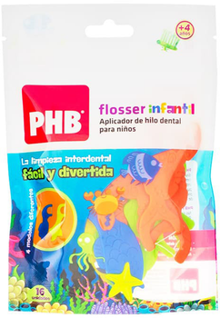 Nici dentystyczne dla dzieci z uchwytami PHB Flosser Dental Thread Applicator Kids 16 stz (8435520000353)