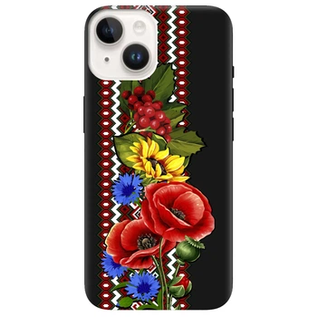 Чехол для Apple iPhone 14 черный матовый soft touch Ukraine ornament (17940050819341197)