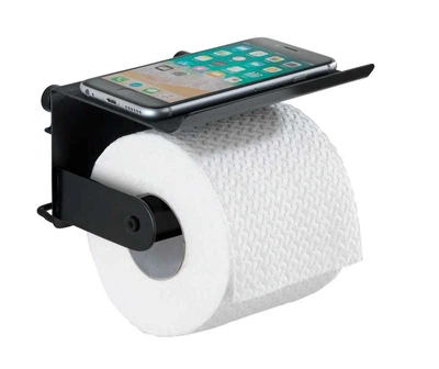 Держатель туалетной бумаги с полкой WENKO Classic Plus Black, сталь, черный