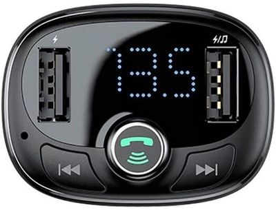 Transmiter FM Bluetooth Baseus T-Typed S-09 Bluetooth MP3 Car Charger 2.4 A 2 USB Black (6953156278721)