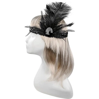Гумка на голову з пером та каменем SETA Decor 18-1089BLK