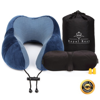 Дорожная подушка ортопедическая для путешествий Royal Rest Memory Foam 27*25*12см Синя (RR-03)