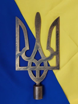 Большая металлическая верхушка на флаг в форме Тризуба, навершая стальная формы Герба, верхушка на флагшток, размер 29х15 см