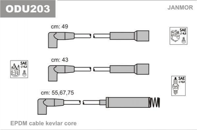 Провода высоковольтные Janmor ODU203 Opel Kadett, Ascona, Vectra, Astra 1612459, 1612477, 1612479