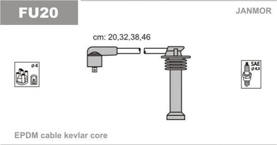 Провода высоковольтные Janmor FU20 Ford Mondeo, Focus, Fiesta, Connect, Transit 01335371, 01335373, 01335374