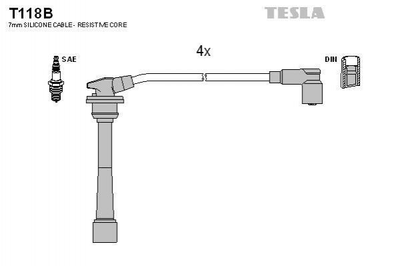 Провода высоковольтные TESLA T118B Hyundai Matrix, Coupe, Tucson, I30, Elantra, Trajet, Accent; KIA Cerato, Ceed, Carens, Sportage, Pro Ceed 2745026700, 2750126D00, 2750126A00