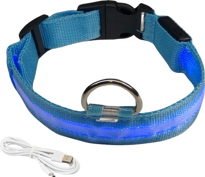 Led нашийник UFT, що світиться, на акумуляторі для собак з USB зарядкою, розмір М (50 см), блакитний