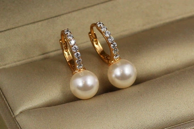 Серьги Xuping Jewelry юность с жемчугом 2 см золотистые
