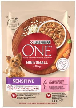 Mokra karma dla psów Purina One Mini/Small Sensitive Łosoś z ryżem 85 g (8445290332530)