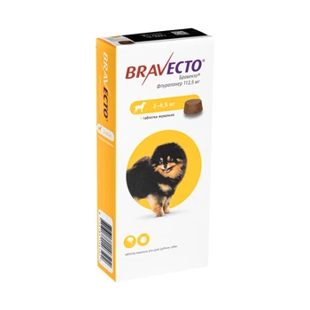 Жувальна таблетка для собак Bravecto Бравекто від бліх та кліщів 1 таб, 2-4.5 кг