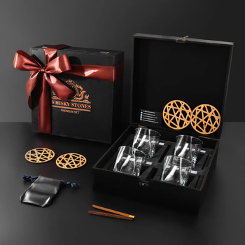 Камни для охлаждения виски Темная коробка + 4 шт Бокала Luminarc Sterling + мешочек + щипцы + подставка + 16 камней