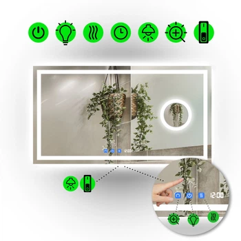 LED-дзеркало, 100x80см, з трьома сенсорами, годинником, механічним вмикачем, лінза с підсвіткою та підігрівом, модель Karnet (Karnet/1000x800/6191-15/22/1)
