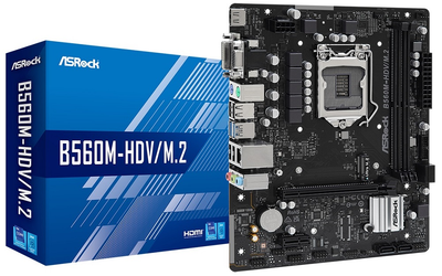 Мат.плата 1200 (B560) ASRock B560M-HDV/M.2, B560, 2xDDR4, Int.Video(CPU), 4xSATA3, 1xM.2, 1xPCI-E 4.0 x16, 1xPCI-E 3.0 x1, ALC897, I219V, 4xUSB3.2/6xUSB2.0, VGA/DVI-D/HDMI, MicroATX