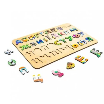 Деревянный сортер Азбука PuzzleOk 42x28 см с рисунками украинский алфавит для изучения букв настольный развивающий набор Разноцветный