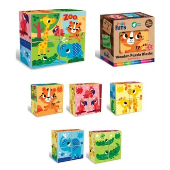 Деревянные кубики пазлы Kids hits Colourful Zoo 4 шт 5.5х5.5 см развивающий набор для детей от 1 года с яркими рисунками животных Разноцветные
