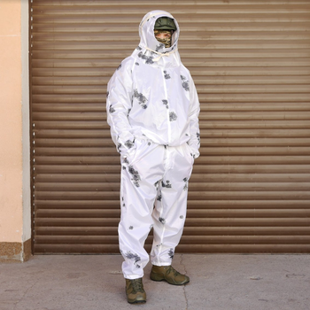 Тактический зимний костюм маскировочный водонепронецаемый, Маскхалат "Клякса" белый камуфляж для ВСУ