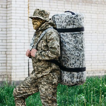 Військова баул сумка, армійський баул Оксфорд піксель з клапаном 120 л тактичний баул, тактичний баул-рюкзак