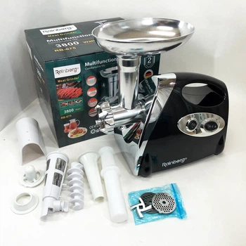Мясорубка Rainberg RB-675 3800 Вт с соковыжималкой, мясорубка электрическая металл. Цвет: черный