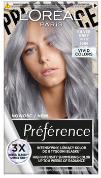 Trwała farba do włosów L'Oreal Paris Preference Vivid Colors 10.112 Silver Grey 273 g (3600524015664)