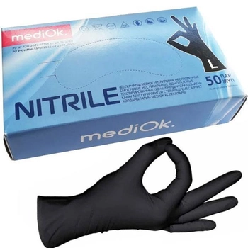Перчатки нитриловые неопудренные Mediok размер L 100шт (50пар) черные
