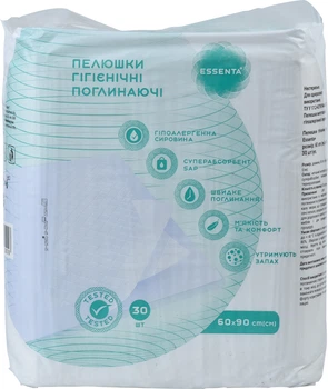 Пеленки впитывающие Essenta+ 60х90 см 30 шт (4820264120018)