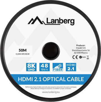 Kabel Lanberg HDMI – HDMI v2.1 8K 50 m Black (5901969437553)