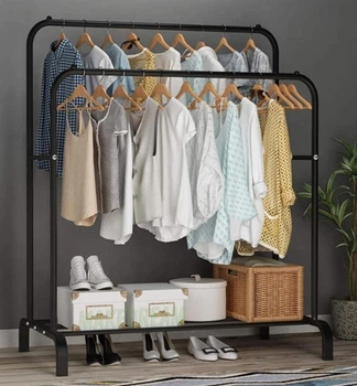 Вешалка напольная двойная стойка для одежды с полкой для обуви Loft Master Black