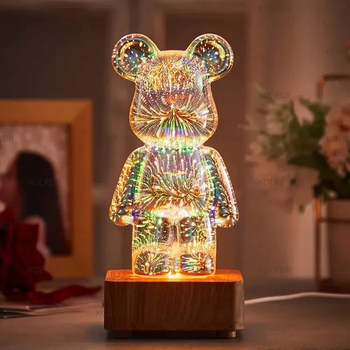Ночник светильник "Мишка" 3D Проекционная Led лампа USB проектор (7 цветов) 5W