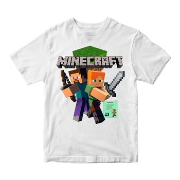 Футболка біла з оригінальним принтом онлан гри Minecraft "Персонажі гри Minecraft Майнфрафт" Push IT 7-8 років ФП0120318 лет