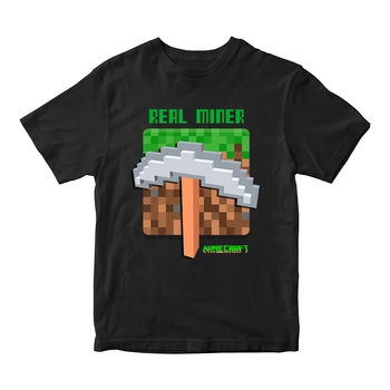 Футболка чорна з принтом онлайн ігри Minecraft "Real Miner Кірка Minecraft" Кавун 9-10 ФП012044