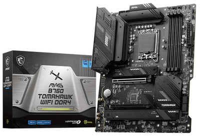 Материнська плата LGA1700, MSI MAG B760 TOMAHAWK WIFI DDR4, B760, 4xDDR4, Int.Video(CPU), 4xSATA3, 3xM.2, 1xPCI-E 16x 5.0, 1xPCI-E 16x 3.0, 1xPCI-E 1x 4.0, ALC897, 2.5Gbps, WiFi6, Bluetooth 5.3, 8xUSB3.2/8xUSB2.0, HDMI/DP, ATX