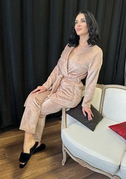 Домашний женский костюм с халатом Fashion 46/48 бежевый