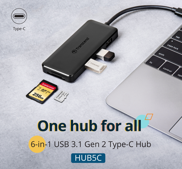 Hub USB Transcend 6-in-1 USB 3.1 Type-C Czarny (TS-HUB5C)
