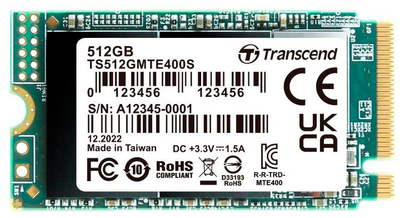 SSD диск Transcend 400S 512GB NVMe M.2 2242 PCIe 3.0 x4 3D NAND TLC (TS512GMTE400S)