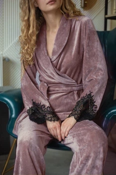 Велюровый комплект с кружевом Silence 127 Dusty orchid 50(XXL) Карамель